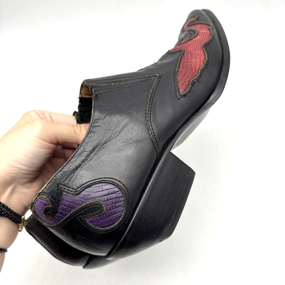 Vintage 80s Nine West Black Leather Reptile Inlay Point Toe Ankle Booties 7.5M - Picture 11 of 16